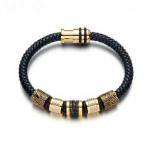 Armband Leer Stainless steel goud